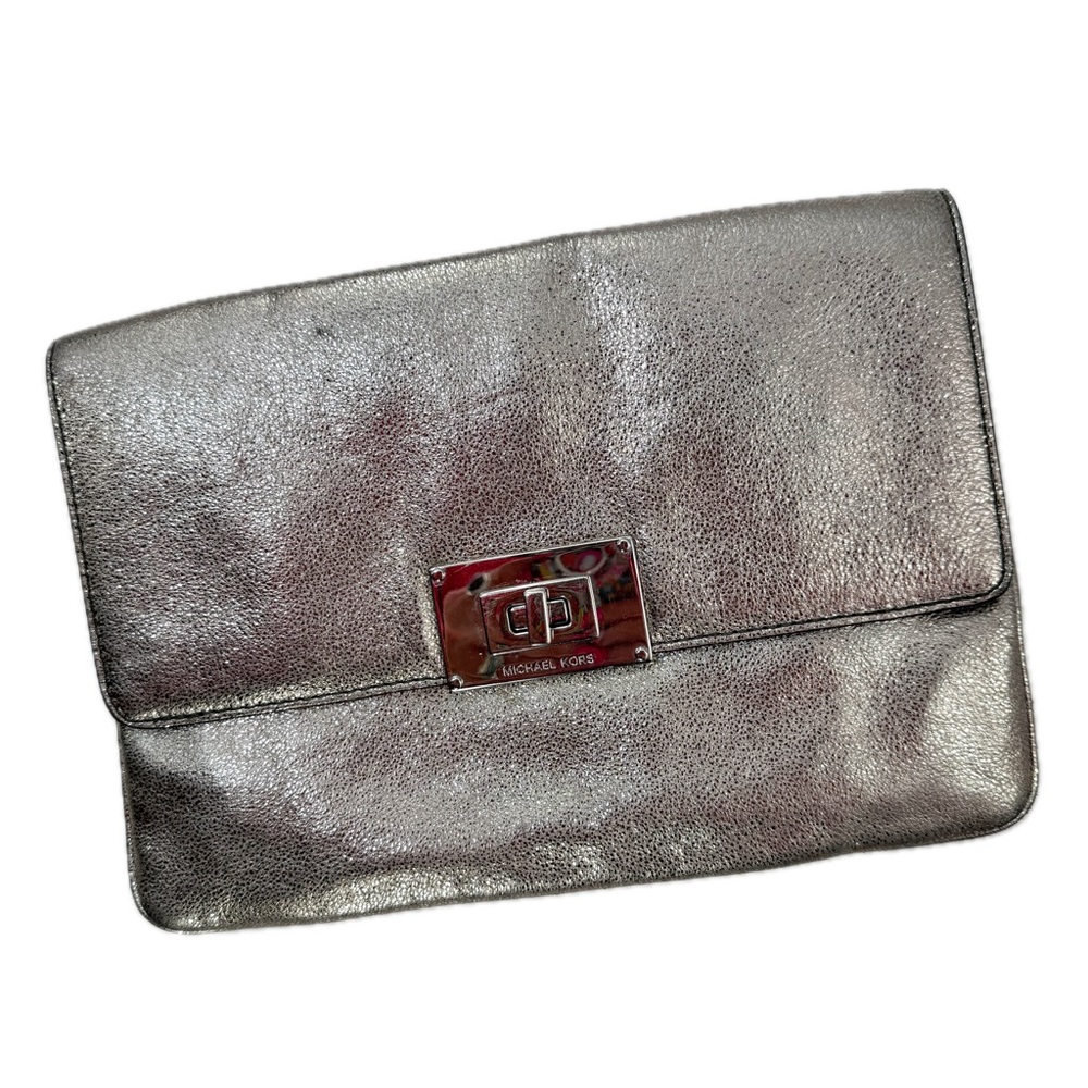 Michael Kors Sloan Leather Clutch / Chain Shoulder Bag with Silver Turnlock - Picture 15 of 17
